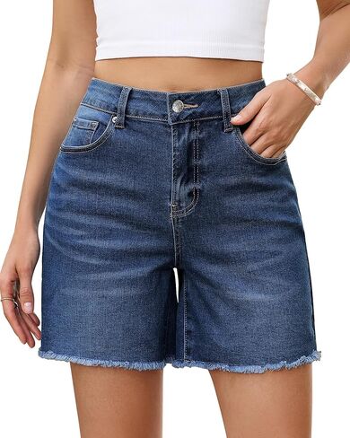 Utyful Jean Shorts for Women High Waisted Raw Hem Distressed Strethcy Long Denim Shorts Mid Thigh Summer Casual Jorts in Saudi Arabia