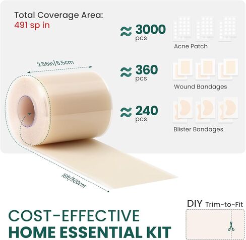 Welnove Hydrocolloid Roll for Wound Care - Hydrocolloid Patch Bandages with Tea Tree Oil, Ultra Absorbent for Burn, Blister, Acne Care, Flexible & Waterproof - 0.06cm Thick, 2.56in x 16.4ft Cut to Fit in Saudi Arabia