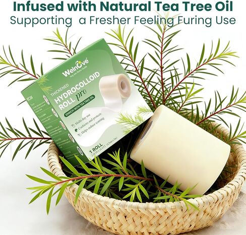 Welnove Hydrocolloid Roll for Wound Care - Hydrocolloid Patch Bandages with Tea Tree Oil, Ultra Absorbent for Burn, Blister, Acne Care, Flexible & Waterproof - 0.06cm Thick, 2.56in x 16.4ft Cut to Fit in Saudi Arabia
