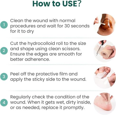 Welnove Hydrocolloid Roll for Wound Care - Hydrocolloid Patch Bandages with Tea Tree Oil, Ultra Absorbent for Burn, Blister, Acne Care, Flexible & Waterproof - 0.06cm Thick, 2.56in x 16.4ft Cut to Fit in Saudi Arabia