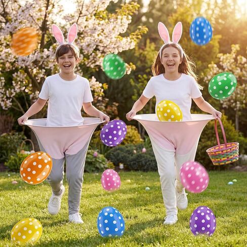Hollowfly 20 Pcs Easter Granny Pants Outdoor Games Giant Granny Pants with Inflatable Egg Balls Air Pumps Bunny Ear Headbands Tails Funny Yard Spring Tossing Game for Family Party Gathering in Saudi Arabia