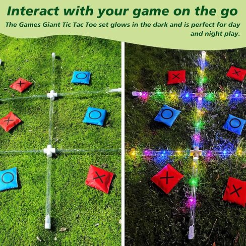 Outdoor Toss Games for Adult and Kids, Giant Tic Tac Toe Game with LED Light, Classical Board Yard Game Sandbag Game for Famlily, Party, Travel(4ft x 4ft) in Saudi Arabia