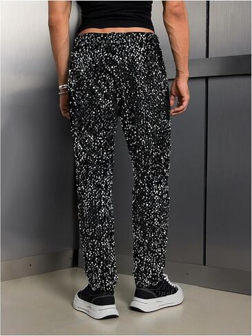 Floerns Men's Sparkly Sequin Pants 70s Disco Costume Vintage Shiny Trousers in Saudi Arabia