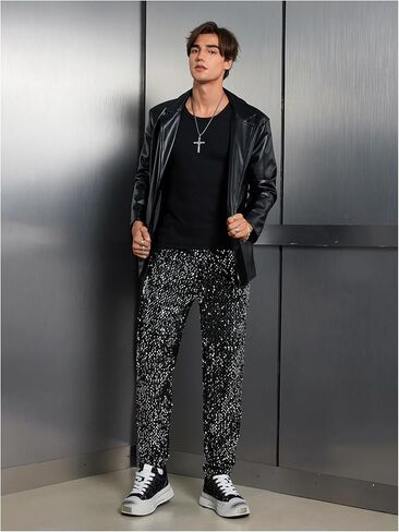 Floerns Men's Sparkly Sequin Pants 70s Disco Costume Vintage Shiny Trousers in Saudi Arabia