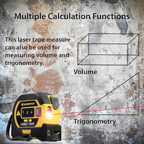 Laser Tape Measure 3-in-1 with Large LCD Display | Digital Laser Measurement Tool in/ft/m Scales up to 131ft/40M with calculations | Tape Measure 16ft/5M and Cross Line Laser Yellow in Saudi Arabia