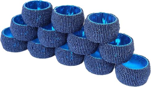 Handmade Home Décor Product - Beaded Napkin Ring Set of 12, Size 2" Round Shape, Elegant and Functional Design for Daily Use - Blue in Saudi Arabia