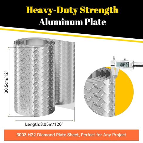 Aluminum Diamond Plate Sheet, 3003 H22, 17GA 0.045" Thick Heavy Duty Diamond Tread Aluminum Sheet, Rust-Resistant Metal Panel for Wall Covering, Cargo Trailer, RV Steps and More - 12" x 120" in Saudi Arabia