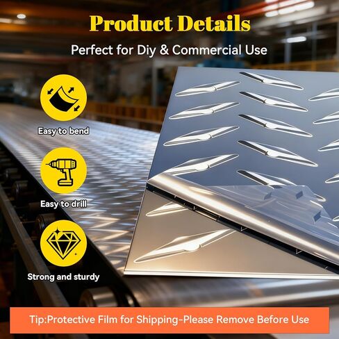 Aluminum Diamond Plate Sheet, 3003 H22, 17GA 0.045" Thick Heavy Duty Diamond Tread Aluminum Sheet, Rust-Resistant Metal Panel for Wall Covering, Cargo Trailer, RV Steps and More - 12" x 120" in Saudi Arabia