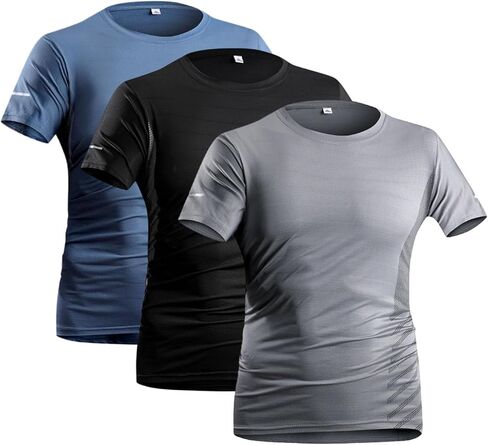 3 Pack Men's Workout T-Shirts, Quick Dry Athletic Shirts, Short Sleeve Moisture Wicking Active Tees for Gym Running in Saudi Arabia