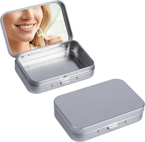2Pack طبقة أسنان محمولة ، حاوية حامل الخيط المحمولة القابلة لإعادة التعبئة مع مرآة ، موزع خيط صغير للسفر ، التواريخ ، العشاء والفنادق (الفضة) in Kuwait