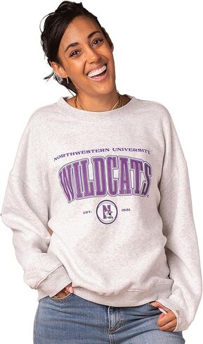 سترة Fan Girl Northwestern Vintage ذات حجم كبير بياقة دائرية، ملابس Wildcats النسائية، رمادي رمادي، مقاس صغير in Saudi Arabia