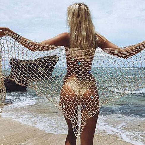 تنورة حورية البحر للنساء من الكروشيه سارونج كروشيه شال بيكيني مثير يغطي تنورة شبكة صيد السمك ملابس السباحة للنساء in Kuwait