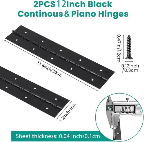 2Pcs 12inch Black Heavy Duty Continuous&Piano Hinges,1.2" Open Width Stainless Steel Piano Hinge with Holes and Screws,Working for Wood Box,Wood Furniture,Piano Cabinets. in Saudi Arabia