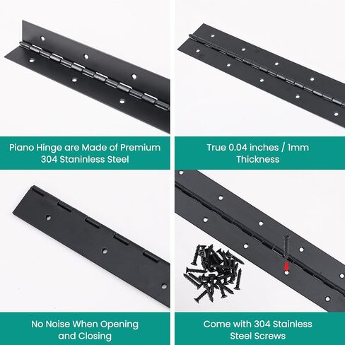 2Pcs 12inch Black Heavy Duty Continuous&Piano Hinges,1.2" Open Width Stainless Steel Piano Hinge with Holes and Screws,Working for Wood Box,Wood Furniture,Piano Cabinets. in Saudi Arabia