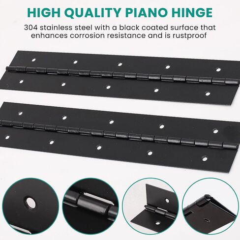 2Pcs 12inch Black Heavy Duty Continuous&Piano Hinges,1.2" Open Width Stainless Steel Piano Hinge with Holes and Screws,Working for Wood Box,Wood Furniture,Piano Cabinets. in Saudi Arabia