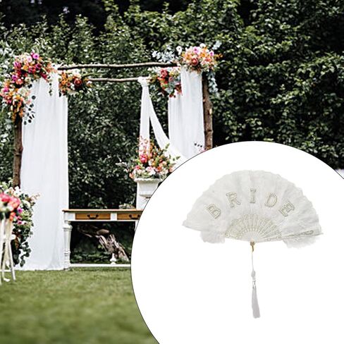 Vintage Bride Fan Pearls Encrusted Engagement Decoration For Wedding Party Photography Supplies in Saudi Arabia