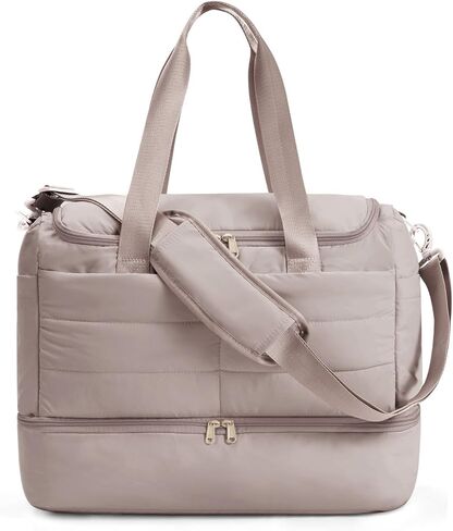 WANDF For Spirit Airlines Personal Item Bag 18x14x8, Lightweight Puffer Travel Duffle Bag for Women with Shoe Compartment & TSA Toiletry Bag Gym Hospital Carry-On Weekender Overnight (Khaki) in Saudi Arabia