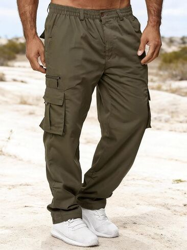 Men's Cargo Pants with Pockets Cotton Hiking Sweatpants Casual Athletic Jogger Sports Outdoor Trousers Relaxed Fit PANTS34 in Saudi Arabia