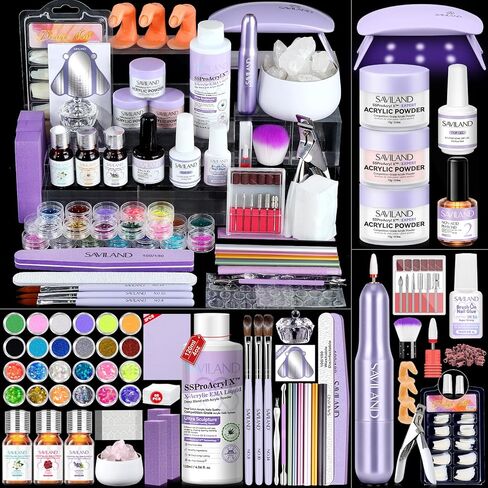Saviland Acrylic Nail Kit with Drill–Nail Kit Acrylic Set for Nails Extension with Acrylic Powder And Liquid Set Acrylic Nail Brush Practice Finger U V Light Acrylic Nail Kit for Home DIY in Saudi Arabia