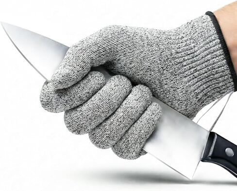 Safe & Savvy Cut Resistant Gloves, 1 Pair, Level 5 Food-Grade & Fiberglass-Free Mandoline Gloves for Oyster Shucking & Meat Cutting, Wood Carving Gloves, Grey, Machine Washable (Large) in Saudi Arabia