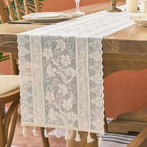 Black Lace Table Runner Flower Boho Table Runner with Tassels Vintage Rustic Christmas Runners for Dining Home Table Setting Decor(12x73 inch,Tassel Included) in Saudi Arabia