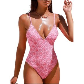 Milumia Women's Floral Printed One Piece Swimsuit Deep V Neck Tummy Control Bathing Suits in Kuwait