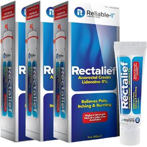 كريم البواسير ريكتاليف 5% ليدوكائين (أقصى قوة غير RX) موثوق به - 1 مختبرات مهدئة للشرج الشرجي، مرهم البواسير المخدر - الألم والحكة والحرقان، أقوى علاج شرجي بدون وصفة طبية، 3 عبوات in Kuwait