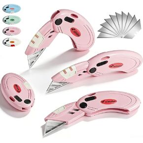 Box Opener with 10 Extra Blades,Mini Box Cutter with Button Lock Mechanism,Razor Blades Utility Knife for Opening Daily Express Boxes, Packages, Envelopes,Paper tapes,4 Pcs,Assorted Colors. in Kuwait
