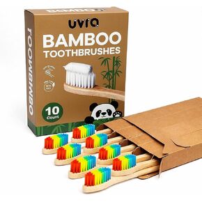 Bamboo Toothbrushes for Adults - 10 Pack Biodegradable Manual Toothbrushes Teeth Colorful Bristle Natural Bamboo Tooth Brush Dental Eco Wood Toothbrush (Rainbow) in Saudi Arabia