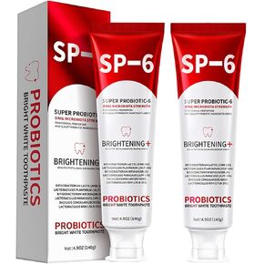 SP-6 Probiotic Toothpaste 2Pcs - Teeth Whitening, Fresh Breath, Plaque Removal & Gum Care, Enamel Safe Formula with Natural Ingredients for Sensitive Teeth, Refreshing Cool Mint Flavor in Saudi Arabia