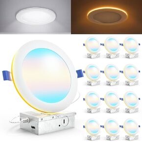 Sunco 12 حزمة 6 بوصات LED غائرة مع إضاءة ليلية، إضاءة غائرة بدون غطاء، 1500 لومن، 15 وات (ما يعادل 150 وات)، CCT قابلة للتحديد 2700K/3000K/4000K/5000K/6000K، قابلة للتعتيم، مع صندوق توصيل in Kuwait