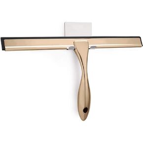 Shower Squeegee with Self Adhesive Hook, 14 Inches Stainless Steel Squeegee Cleaner, All-Purpose Window Scraper for Bathroom Doors, Mirror, Windows and Car Glass, Light Gold in Saudi Arabia