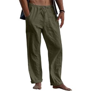 GOFULY Linen Pants for Men Plus Size Straight Leg Beach Pants Drawstring Elastic Waist Summer Fashion Trousers with Pockets in Kuwait