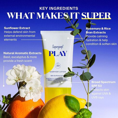 Supergoop! Everyday Play SPF 50 Lotion, 2.4 fl oz - Broad Spectrum Sunscreen for Sensitive Skin - Water & Sweat Resistant Body & Face Sunscreen - Athlete-Trusted, Great for Active Days in Saudi Arabia