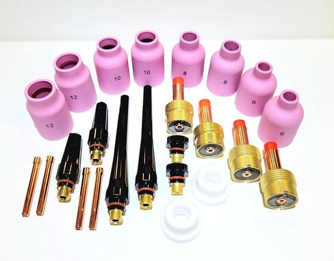 24PC Tig Kit Gas Lens Ceramic Cups Jumbo Large Diameter (3.2) 1/8 Collet 45V116 (3.2) 1/8 Gas Lens 995795#6#8#10#12 Jumbo Cups (57N75 57N74 53N88 53N87) fits WP17/18/26 Torch in Saudi Arabia