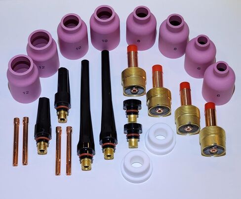 24PC Tig Kit Gas Lens Ceramic Cups Jumbo Large Diameter (3.2) 1/8 Collet 45V116 (3.2) 1/8 Gas Lens 995795#6#8#10#12 Jumbo Cups (57N75 57N74 53N88 53N87) fits WP17/18/26 Torch in Saudi Arabia