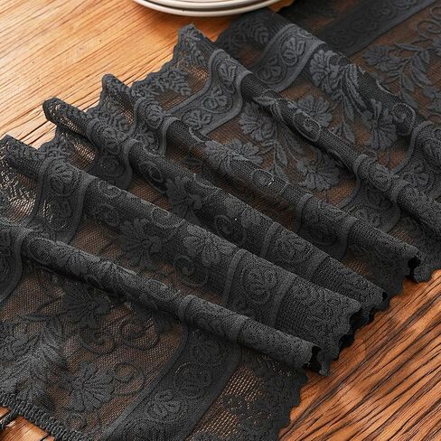 Black Lace Table Runner Flower Boho Table Runner with Tassels Vintage Rustic Christmas Runners for Dining Home Table Setting Decor(12x73 inch,Tassel Included) in Saudi Arabia