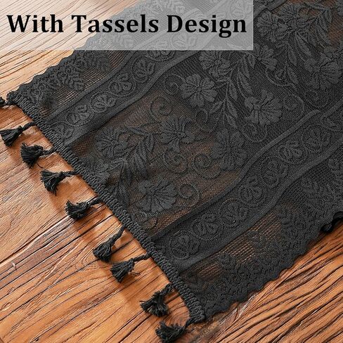 Black Lace Table Runner Flower Boho Table Runner with Tassels Vintage Rustic Christmas Runners for Dining Home Table Setting Decor(12x73 inch,Tassel Included) in Saudi Arabia