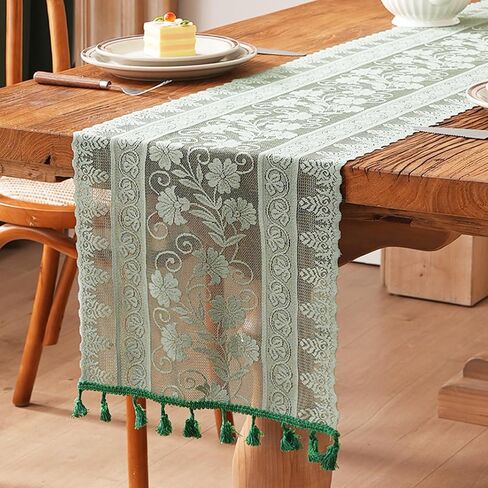 Black Lace Table Runner Flower Boho Table Runner with Tassels Vintage Rustic Christmas Runners for Dining Home Table Setting Decor(12x73 inch,Tassel Included) in Saudi Arabia