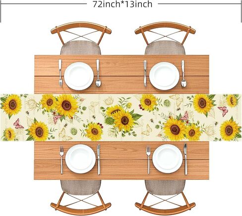 مفرش طاولة عباد الشمس مع فراشات ونحل، تصميم زهور Hello Sunshine، مقاس 72 × 13 بوصة in Kuwait