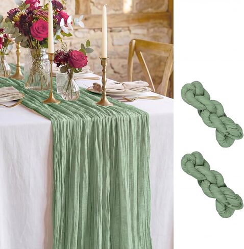 2pcs Dusty Blue Cheesecloth Table Runner - 120" 10FT Extra Long Boho Farmhouse Gauze Table Runner for Wedding, Baby Shower , Birthday Party & Home Decor in Kuwait
