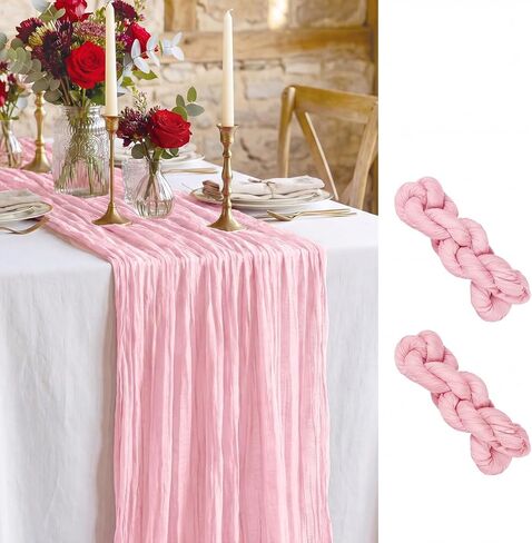 قطعتان من مفرش طاولة من القماش القطني باللون الأزرق المغبر - مفرش طاولة من الشاش طويل جدًا بطول 120 بوصة و10 أقدام من بوهو لحفلات الزفاف وحفلات استقبال المولود الجديد وحفلات أعياد الميلاد وديكور المنزل in Kuwait