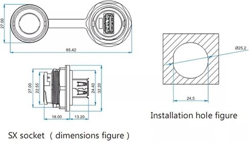 U 2.0 Panel Mount Socket Connector Female Socket Waterproof Data + Power in Saudi Arabia