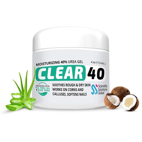 CLEAR 40, 40% Urea Gel, 4 oz w/Tea Tree & Coconut Oil, Aloe Vera Extract, Works on Calluses & Corns, Moisturizes & Softens Cracked Heels, Feet, Elbows, Hands, Nails, Superior Hydration to Urea Creams in Saudi Arabia