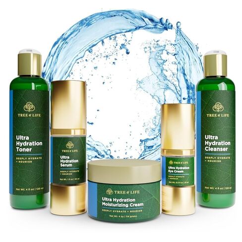 Tree of Life Hydrating Anti-Aging Moisturizing Complete Regimen, includes Face Cleanser (4 Fl Oz), Toner (4 Fl Oz), Serum (1 Fl Oz), Face and Body Cream (4 Oz) and Eye Cream (0.5 Fl Oz) in Kuwait