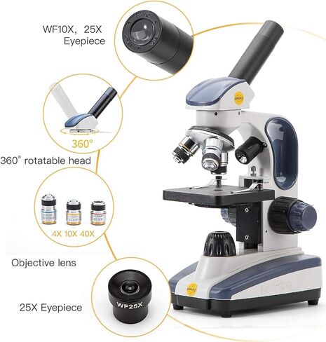 Swift Compound Monocular Microscope SW200DL with 40X-1000X Magnification, Dual Light, Precision Fine Focus, Wide-Field 25X Eyepiece and Cordless Capability for Student Beginner in Saudi Arabia