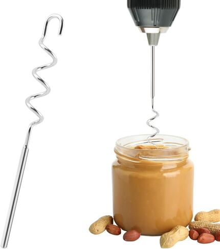 Peanut Butter Stirrer Tool, Stainless Steel Drill Nut Butter Stirrer, Fast Mixing Stirrer Utensil Hand Mixer Electric Attachment for Mixing Various Peanut Butte-r Jam(COLOR:Silver) in Saudi Arabia