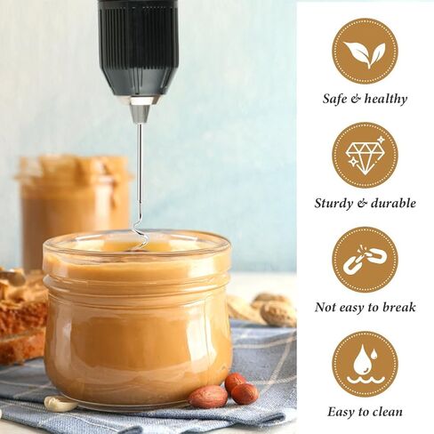 Peanut Butter Stirrer Tool, Stainless Steel Drill Nut Butter Stirrer, Fast Mixing Stirrer Utensil Hand Mixer Electric Attachment for Mixing Various Peanut Butte-r Jam(COLOR:Silver) in Saudi Arabia