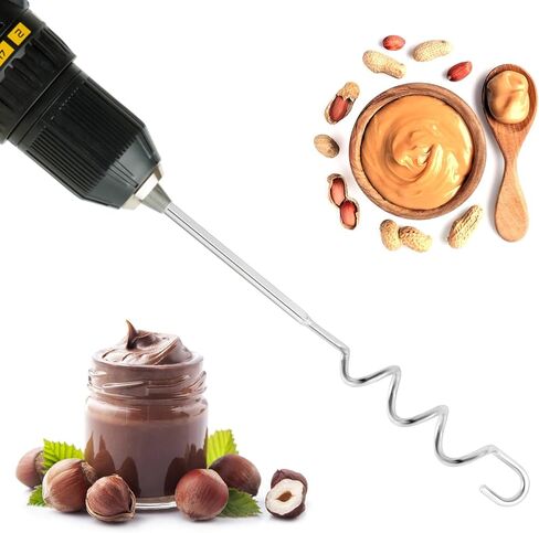 Peanut Butter Stirrer Tool, Stainless Steel Drill Nut Butter Stirrer, Fast Mixing Stirrer Utensil Hand Mixer Electric Attachment for Mixing Various Peanut Butte-r Jam(COLOR:Silver) in Saudi Arabia