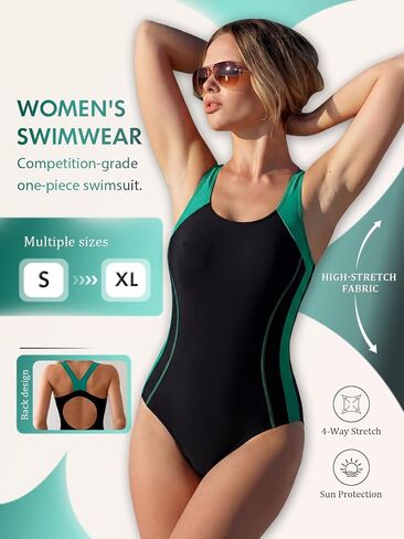 Women One Piece Swimsuit, Athletic Swimwear Scoop Neck Racerback Sport Bathing Suit in Saudi Arabia